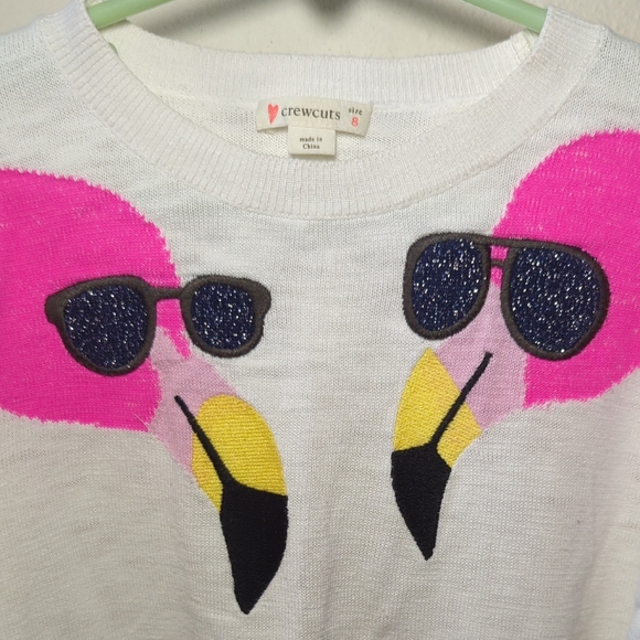 Crewcuts Girls' Popover Sweater in Flamingos Print White Pink Cotton Size 8 - Picture 3 of 4